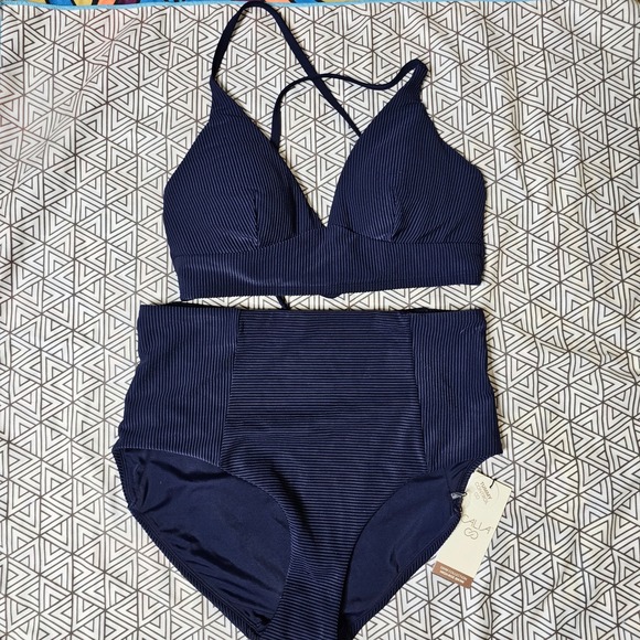CALIA by Carrie Underwood Other - CALIA Womens Opulent Blue Rib High Rise Bikini Set Tummy Control Size M NEW